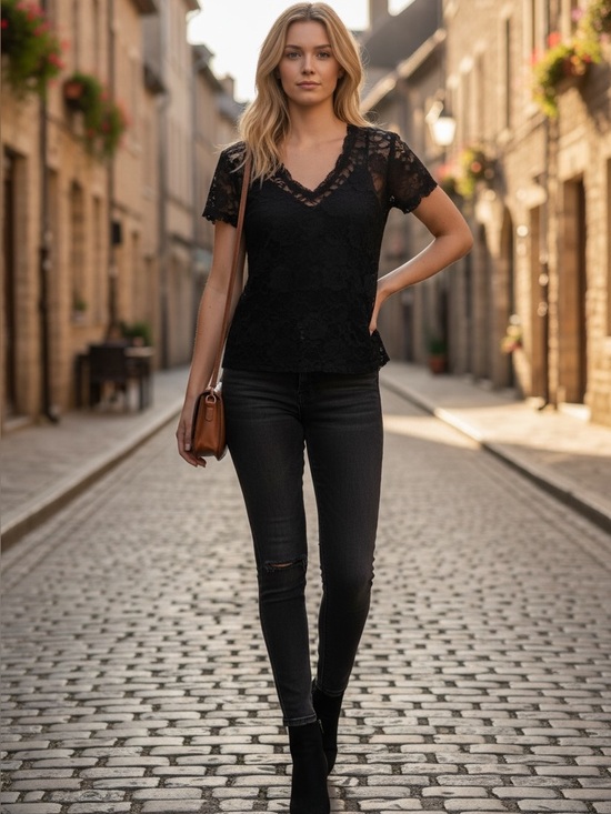 Rue21 Tops - Rue21 Black Lace Short Sleeve V-Neck Top